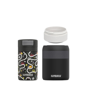 Termoset do školy Kambukka Playway Roads – hrnek 300 ml, termoska na oběd 600 ml a nádoba