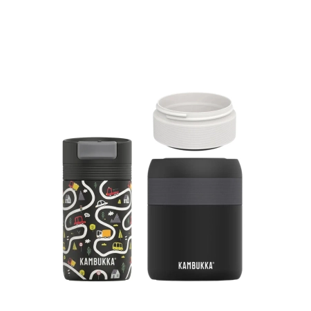 Termoset do školy Kambukka Playway Roads – hrnek 300 ml, termoska na oběd 600 ml a nádoba