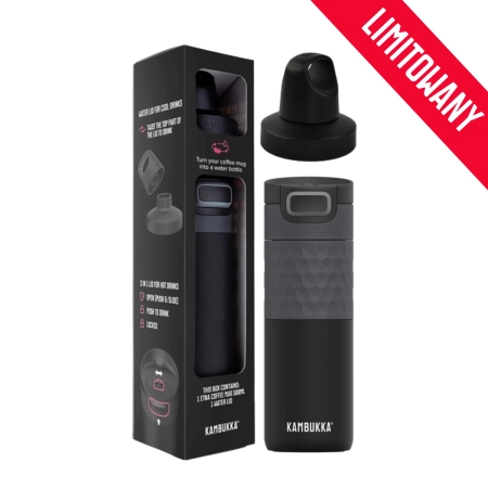 Kambukka giftbox Etna Grip 500ml matte black z dodatkową nakrętką twist 
